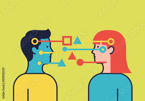 Abstract communication concept with geometric shapes and human silhouettes in flat design