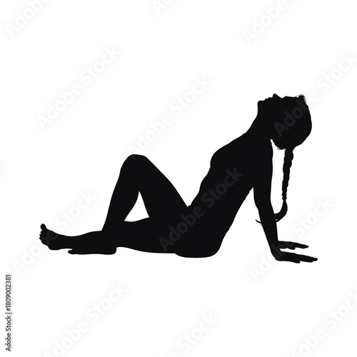 Silhouette of a woman in reclined hero pose isolated on, demonstrating a backbend with head tilted back and hands supporting the body
