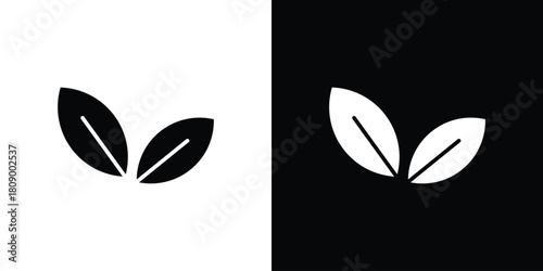 Tea leaves icon in glyph shilhouette black and white colors
