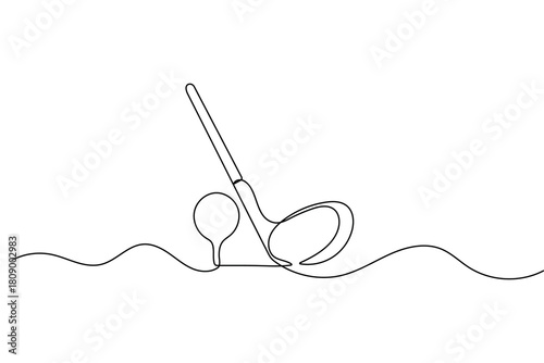 Golf club and ball minimal continuous line artwork in elegant outline vector illustration
