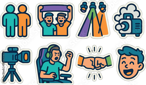 Event and media icons set: retro style for sports, concerts, and filmmaking