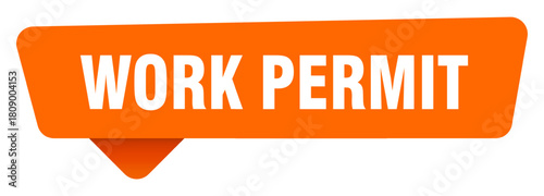 work permit sticker. work permit orange sign isolated on transpatent background