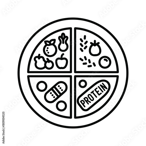 Linear icon of balanced diet plate isolated on