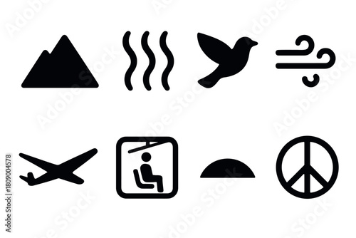 Minimalist nature and travel icons: flight, peace, and adventure