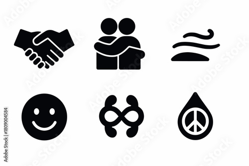 Simple symbol set featuring peace, unity, and friendship icons