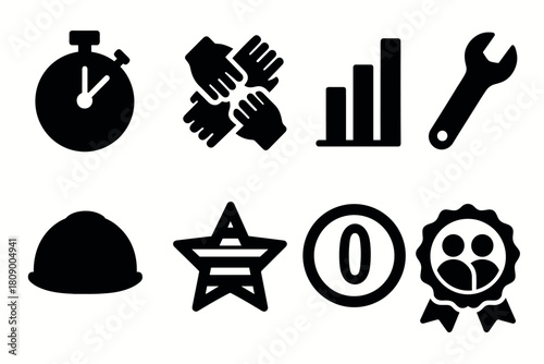 Bold silhouette icons of business and industry elements for modern designs