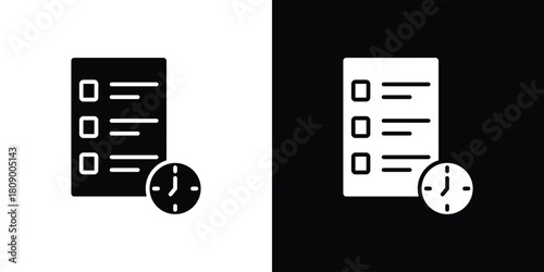 Waiting list icon in glyph shilhouette black and white colors