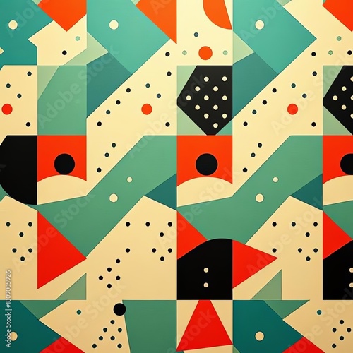 Abstract geometric pattern with retro colors and dot accents.