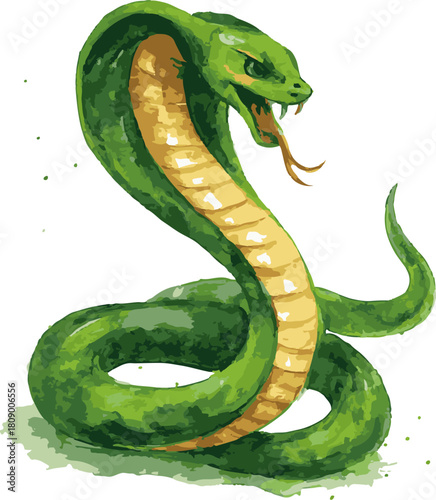Green Cobra Snake Artwork – Fierce Reptile Illustration in Striking Pose