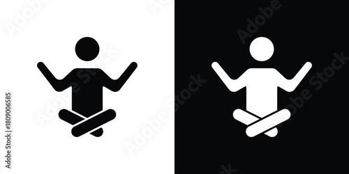 Yoga posture icon in glyph shilhouette black and white colors