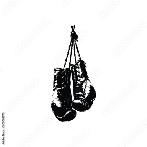 Black and white vintage illustration of worn boxing gloves retro vintage vector art