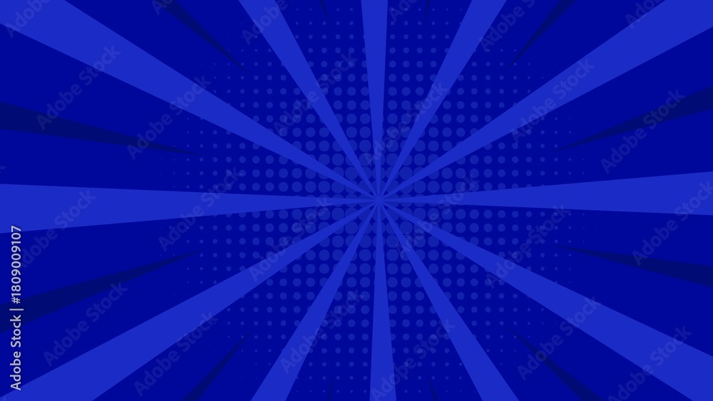 Fototapeta premium Classic Dark Blue Pop Art Comic Background with Radial Zoom Rays and Halftone