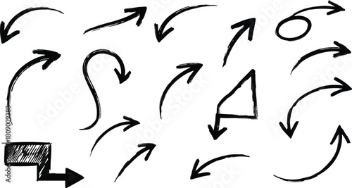 Set of black hand drawn doodle arrows collection vector illustration isolated
