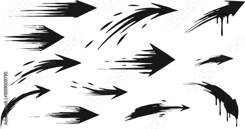 Set of speed arrows grunge style collection with motion effect vector illustration