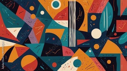 Vibrant abstract geometric art with bold shapes and a retro color palette, perfect for modern backgrounds and designs.