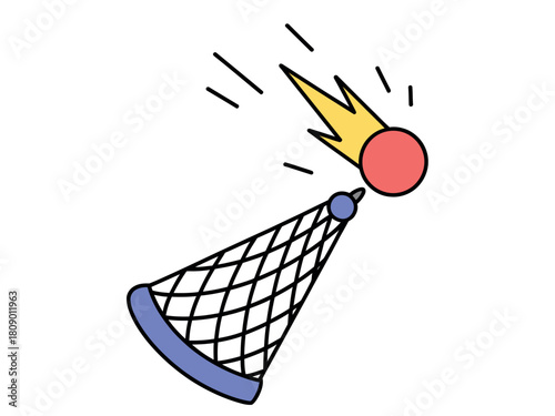 A fiery meteor hurtling towards a net, symbolizing an impending challenge or a critical moment.