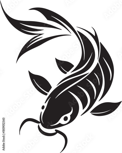 Black and white vector illustration of a tribal fish tattoo design