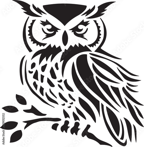 Black and white the owl eagle tattoo vector design of a fierce bird silhouette