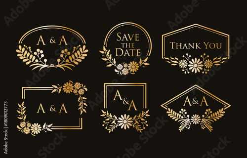Elegant golden floral frame collection decorative vector design elements for wedding invitations iso