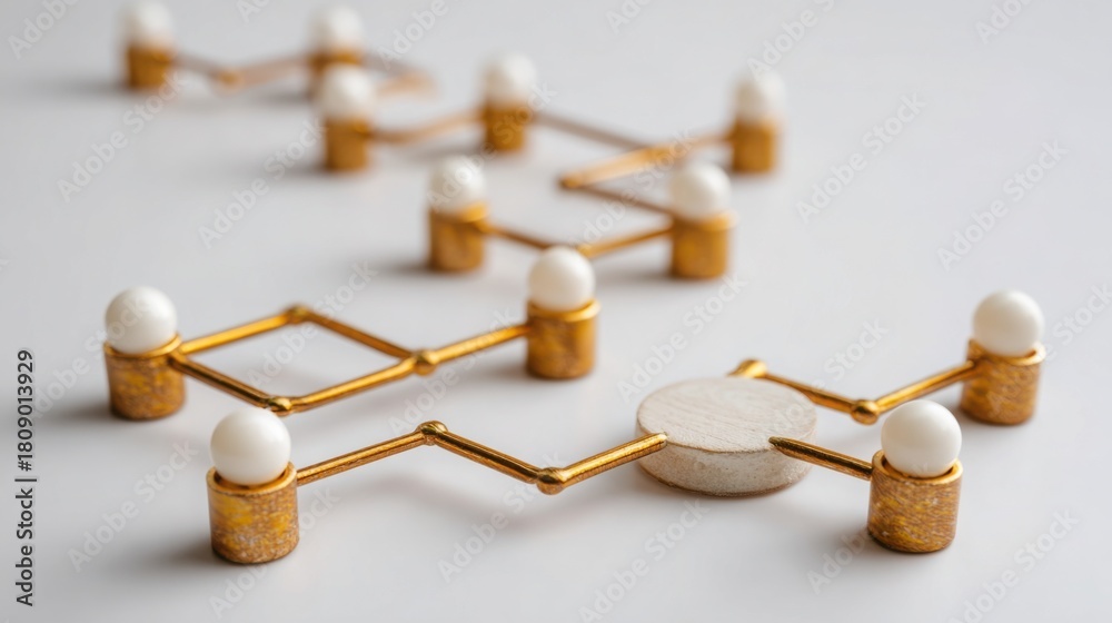 Obraz premium Artistic assembly of gold and white objects creating a unique visual display for corporate integration and branding