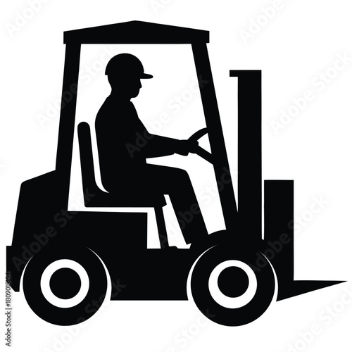Forklift Operator at Work Silhouette Illustration in Black and White Simple Icon