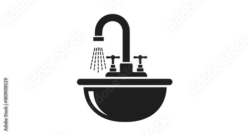 Sink with running water flat icon