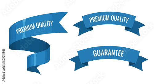 Blue premium quality and guarantee ribbons set