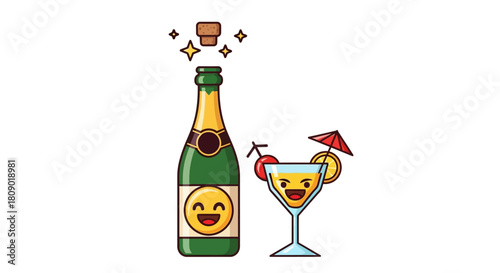 Happy celebration drinks flat vector