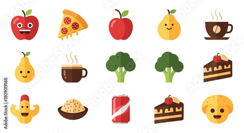Flat design food and drink icons collection
