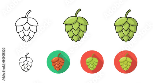 Hops flat design vector icon set