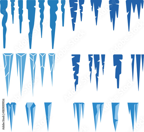 Collection of blue icicles in various shapes and sizes