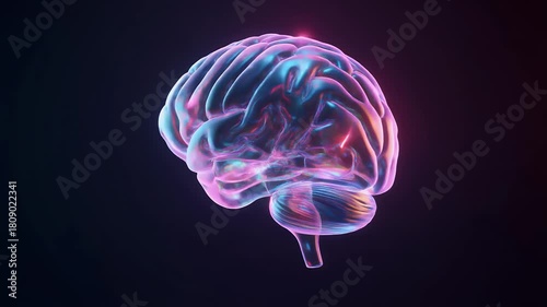 Abstract digital render of a human brain with neon lighting