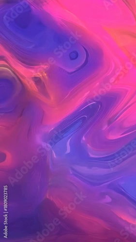 Bright liquid colors shift between pink, purple and blue as smooth waves blend across frames forming fluid transitions that intensify creating continuous abstract motion with rich gradients