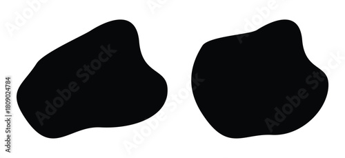 Two irregular black abstract blob shapes with smooth organic edges, perfect for minimalist backgrounds, design overlays, and liquid concepts