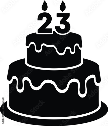 Festive Twenty Third Birthday Cake with Candles Black Silhouette Design