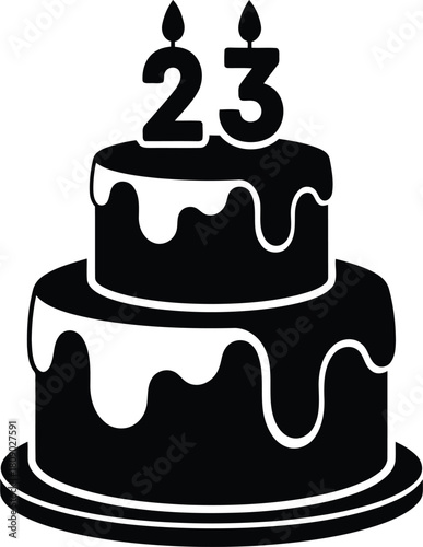 Twenty Third Birthday Cake with Candles in Black and White Style
