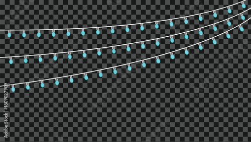 Festive blue string lights create a magical glow against a dark background