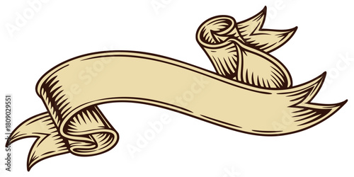 Vector illustration of a curved, flowing ribbon banner scroll with vintage folds and a polished metallic gold texture.