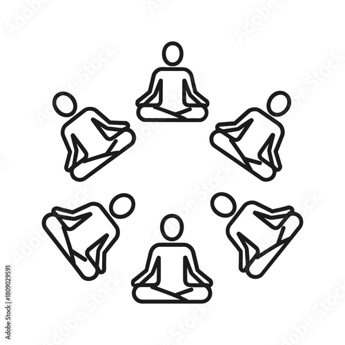 Group of people meditating in a circle isolated on