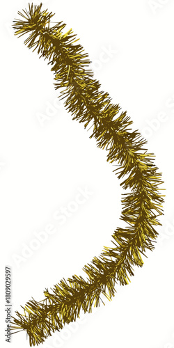 Golden shimmering vector tinsel garland element with a natural wavy curve for festive holiday decoration