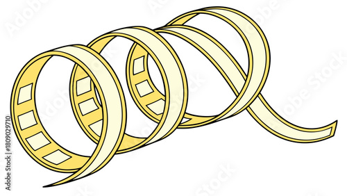 Golden serpentine ribbon vector curled into overlapping decorative loops with a patterned, reflective metallic surface.