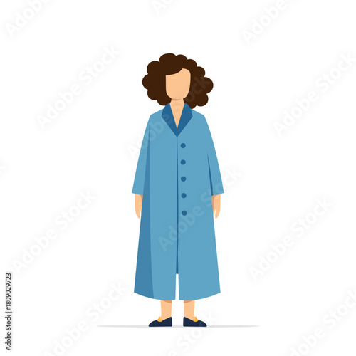 Girl in a blue raincoat flat vector illustration minimalistic on no background