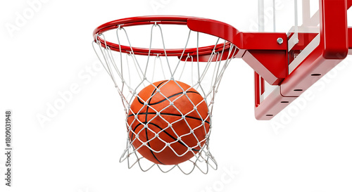 Basketball Going Into Hoop with Net Game Sport Isolated