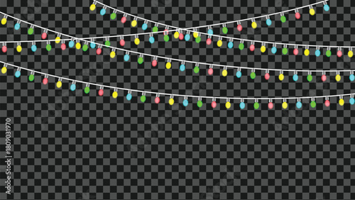 Vibrant string lights create a festive and celebratory atmosphere on a dark background