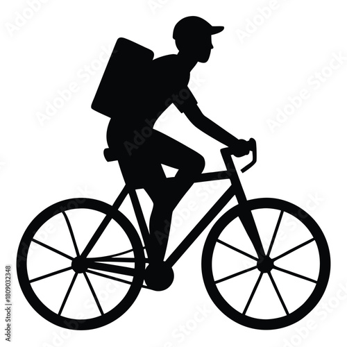 Delivery Man on Bicycle Silhouette Delivering Packages Fast Courier Service