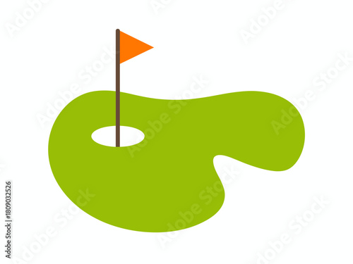 An uncomplicated design of a golf course green showcasing a flag planted in a hole, representing leisure, sport, and relaxation, capturing the essence of golfing activities.