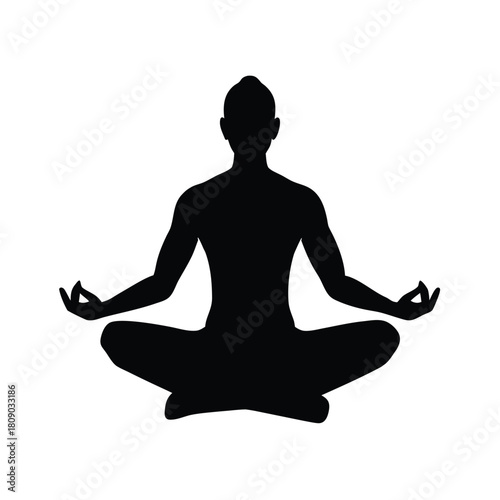 Silhouette of Person in Lotus Position Meditating Zen Peaceful Balance Posture