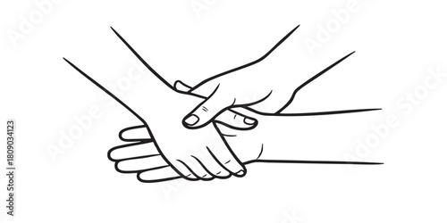 Massage of skin palm, two hands line icon, spa massage concept. Vector graphics. Massaging art for human hand, therapy sign on white background, outline style icon for mobile or web design