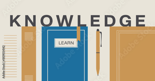 An illustrative representation of knowledge, featuring books and a pen, symbolizing learning and intellectual growth in a stylish and creative way.