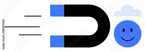 Attraction concept. ation of magnetic force drawing a happy face connection, positivity, and influence. Attraction applied to relationships, marketing, branding, communication, and design
